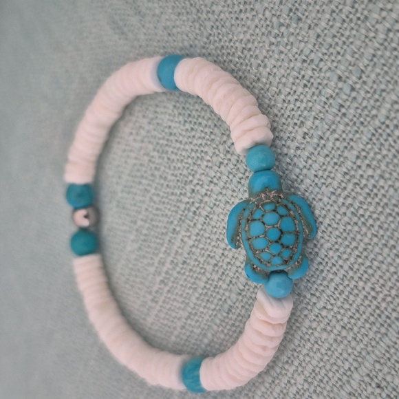 SHELL RINGS & TURQUOISE BEADS NATURAL CHOKER with MATCHING BRACLET - Picture 6 of 8